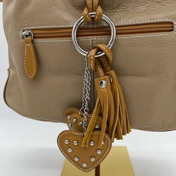 Vera Pelle Italian Leather Tote Shoulder Bag Beige Tan Double-Handle Tassel - Picture 5 of 16